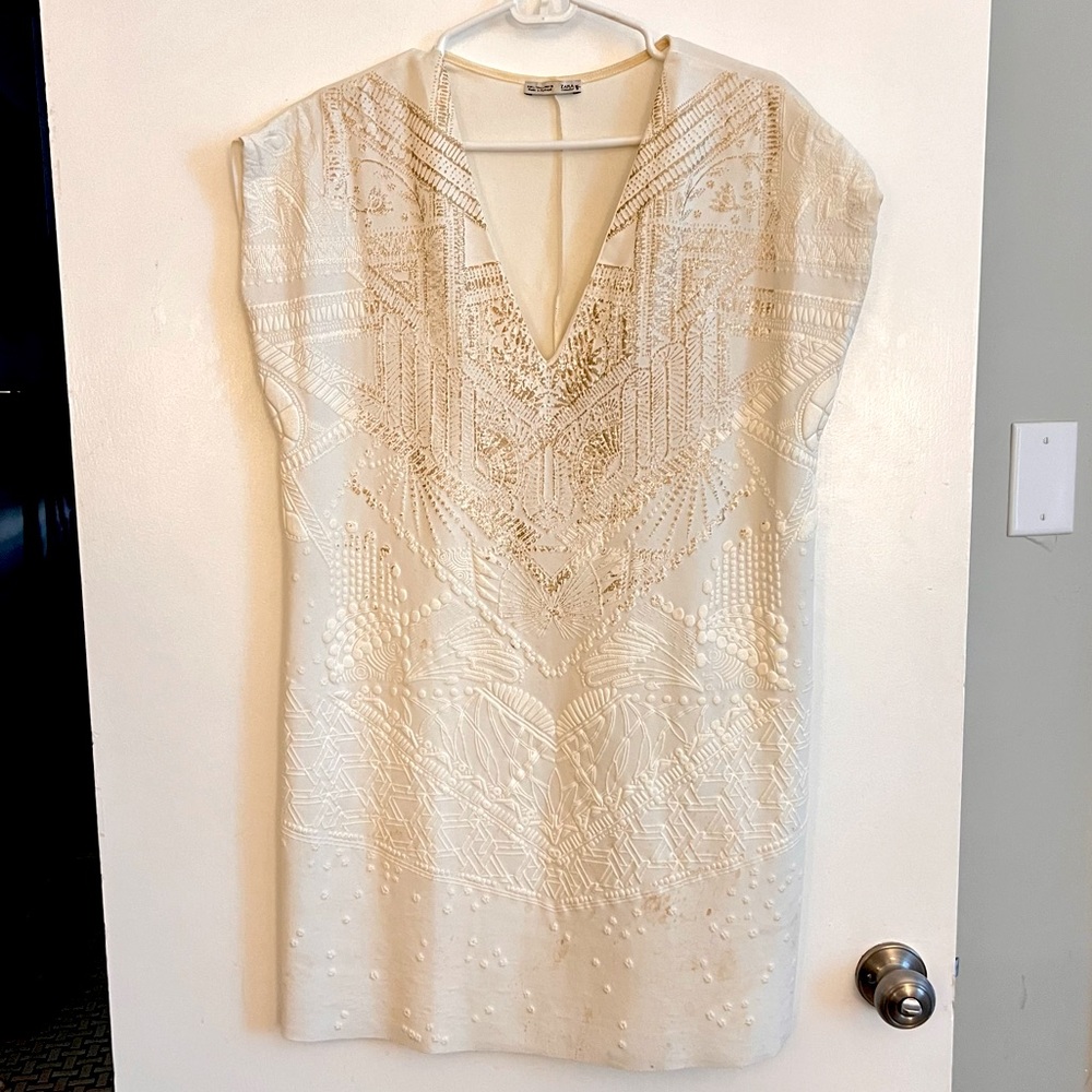 Zara White & Gold Dress - L